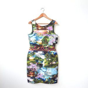 COCOOM Dress Women M Mini Bodycon Japanese Landscape Art To Wear Nature Garden‎